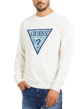 Sudadera Guess Triangle beige sin capucha para hombre