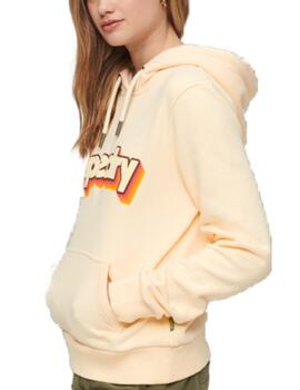 Sudadera Superdry 70'S Classic beige con capucha para mujer