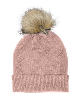 Gorro Only Sienna rosa con pompón marrón de mujer