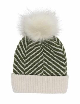 Gorro Only Lauretta verde pompón blanco para mujer