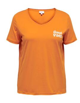 Camiseta Only Carmakoma Quote naranja manga corta de mujer