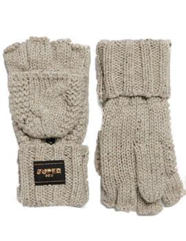 Guantes Superdry Cable beige con manoplas para mujer