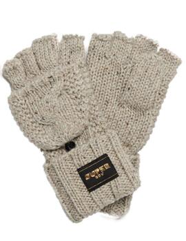 Guantes Superdry Cable beige con manoplas para mujer