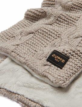 Bufanda Superdry Cable beige con forro borreguillo de mujer