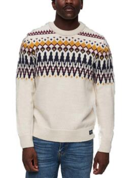 Jersey Superdry Fairisle beige grecas de lana para hombre