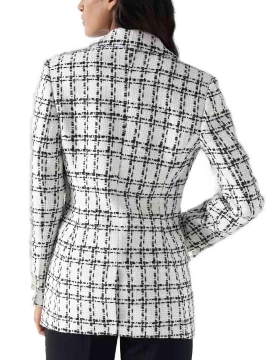 Blazer Salsa tweed blanco y negro con escote cruzado mujer