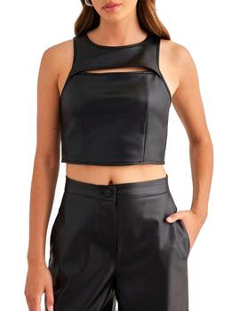 Top Only Dorit negro cuero de tirantes anchos para mujer