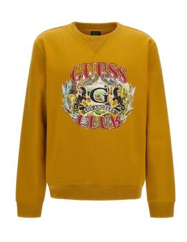 Sudadera Guess mostaza logo estampado sin capucha de hombre