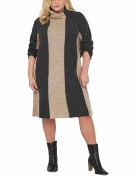 Vestido Only Carmakoma beige y negro de punto para mujer