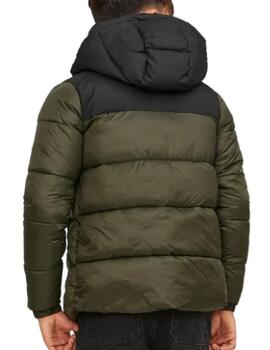 Plumas Jack&Jones Toby verde/negra con capucha para niño