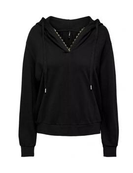 Sudadera Only negra capucha y cuello pico para mujer