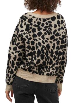 Jersey Vila Ril beige y estampado de leopardo para mujer