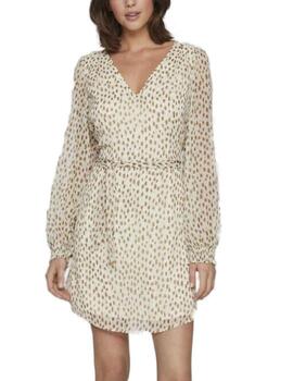 Vestido Vila Falia beige de lunares cuello pico para mujer