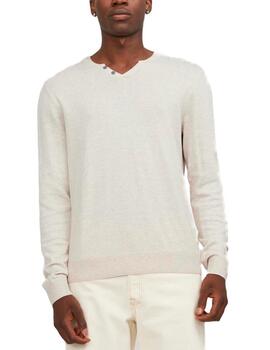 Jersey Jack&Jones Emil beige de punto cuello de pico hombre