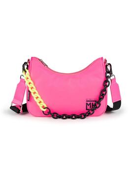 Bolso Munich baguette rosa con cadena negra/amarilla mujer