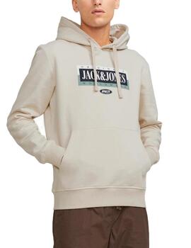 Sudadera Jack&Jones Cobin beige con capucha para hombre