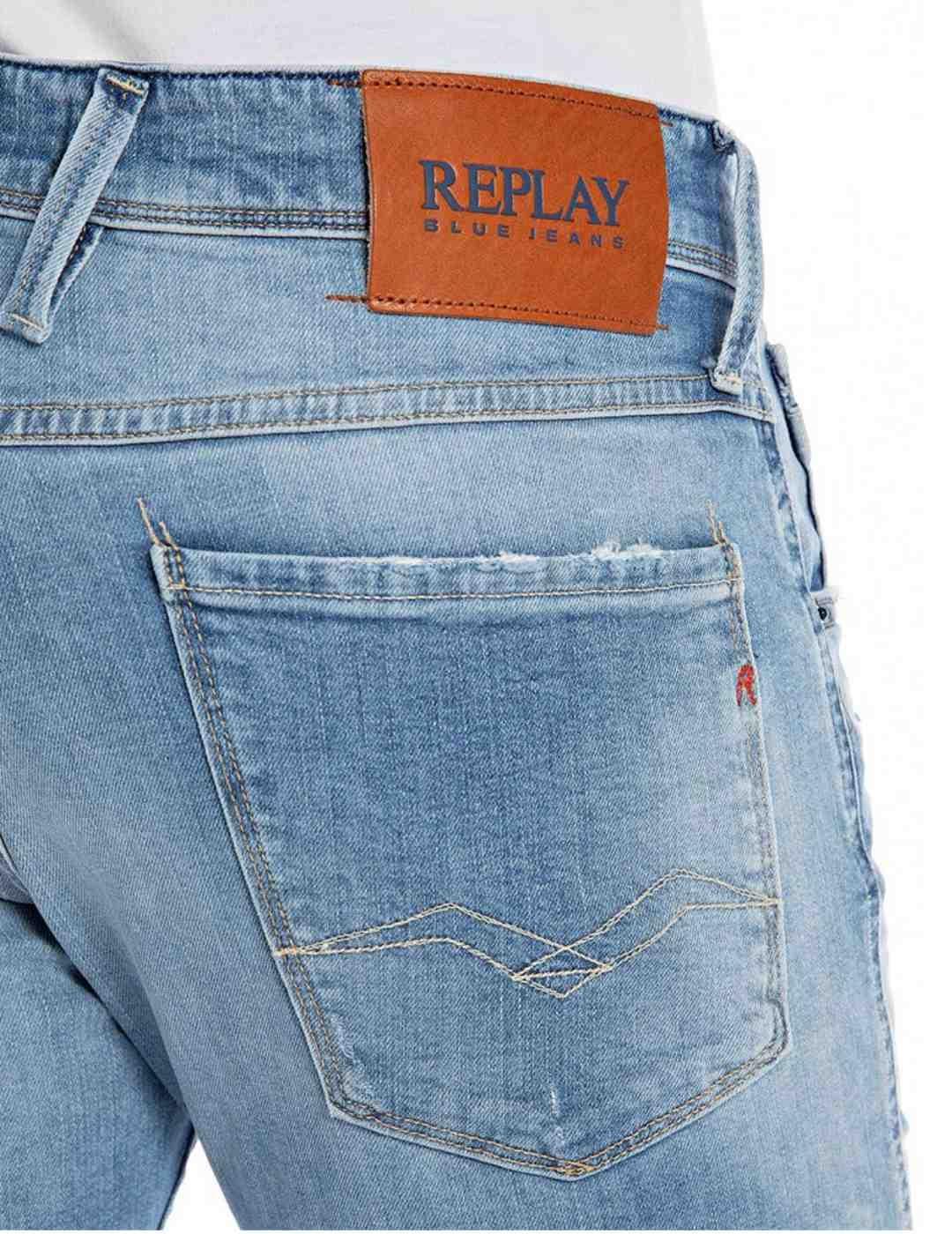 Pantalón vaquero Replay Ambass azul con rotos de hombre