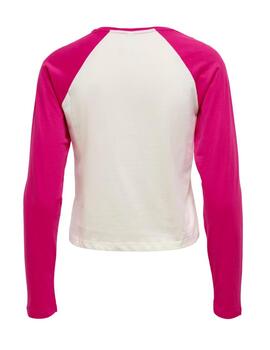 Camiseta Only Leika blanca/rosa fucsia manga larga de mujer