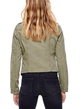 Chaqueta Only Austin verde militar cierre botones para mujer