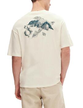 Camiseta Selected Loose beige manga corta para hombre