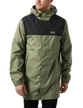 Chubasquero Helly Hansen verde y negro con capucha de hombre