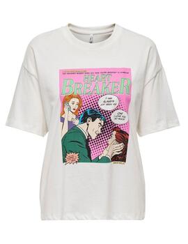 Camiseta Only Carly blanco Heartbrea manga corta para mujer