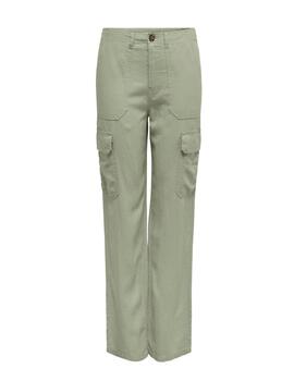 Pantalón Only Malfy cargo verde de lino para mujer