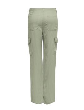 Pantalón Only Malfy cargo verde de lino para mujer