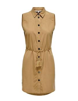 Vestido camisero Only Arizona camel sin mangas de mujer