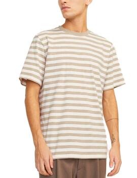 Camiseta Jack&Jones Tampa rayas beige manga corta de hombre