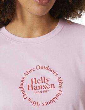 Camiseta Helly Hansen rosa logo tono manga corta para mujer