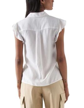 Blusa Salsa blanca manga sisa con volantes para mujer