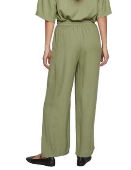 Pantalón Vila Pricil verde lino regular para mujer