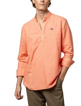 Camisa Scotta polera mao coral de lino cuello mao de hombre