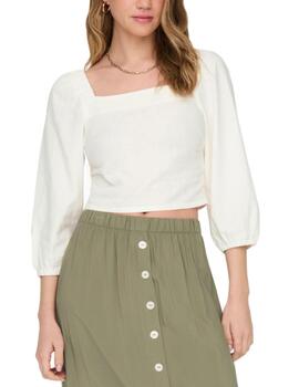 Top Only Caro blanca de lino mangas abullonadas mujer