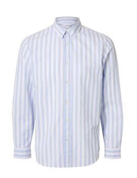 Camisa Selected Linen celeste rayas de lino para hombre