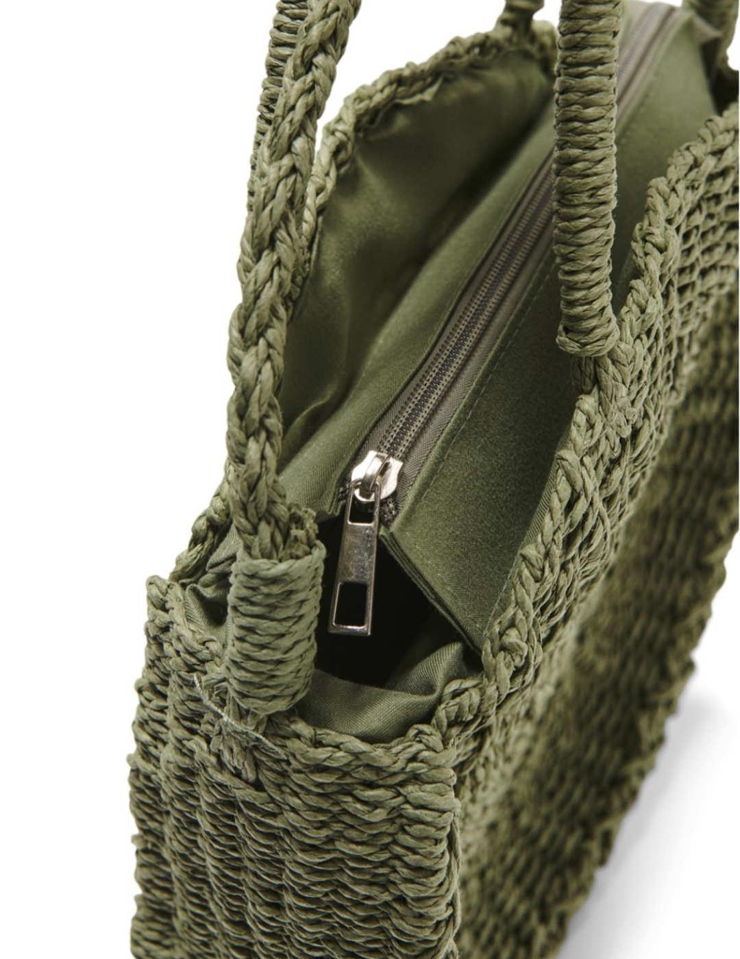 Bolso Only Penepole verde de rafia para mujer