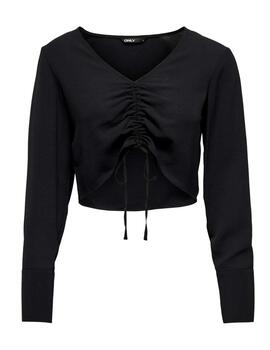 Top Only Nova negro fluido manga larga para mujer