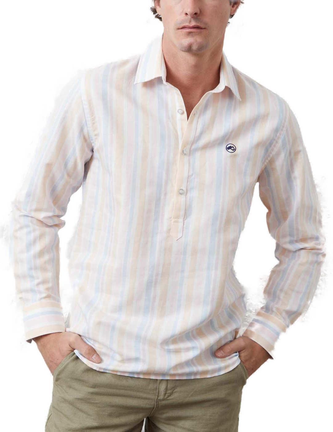 Camisa Altonadock blanca rayas manga larga para hombre