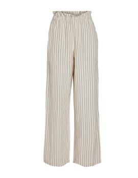 Pantalón de lino Vila Prisilla blanco rayas para mujer