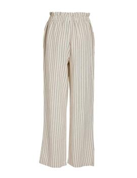 Pantalón de lino Vila Prisilla blanco rayas para mujer