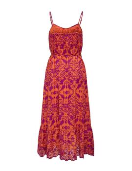 Vestido midi Only Lou largo naranja y morado de mujer