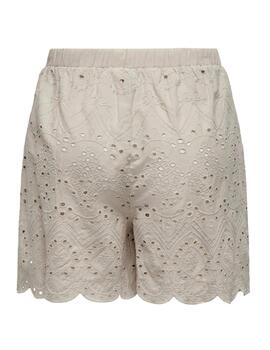 Short Only Sabi troquelado cintura elástica beige para mujer