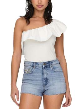 Top crop Only Soffy volante blanco de mujer