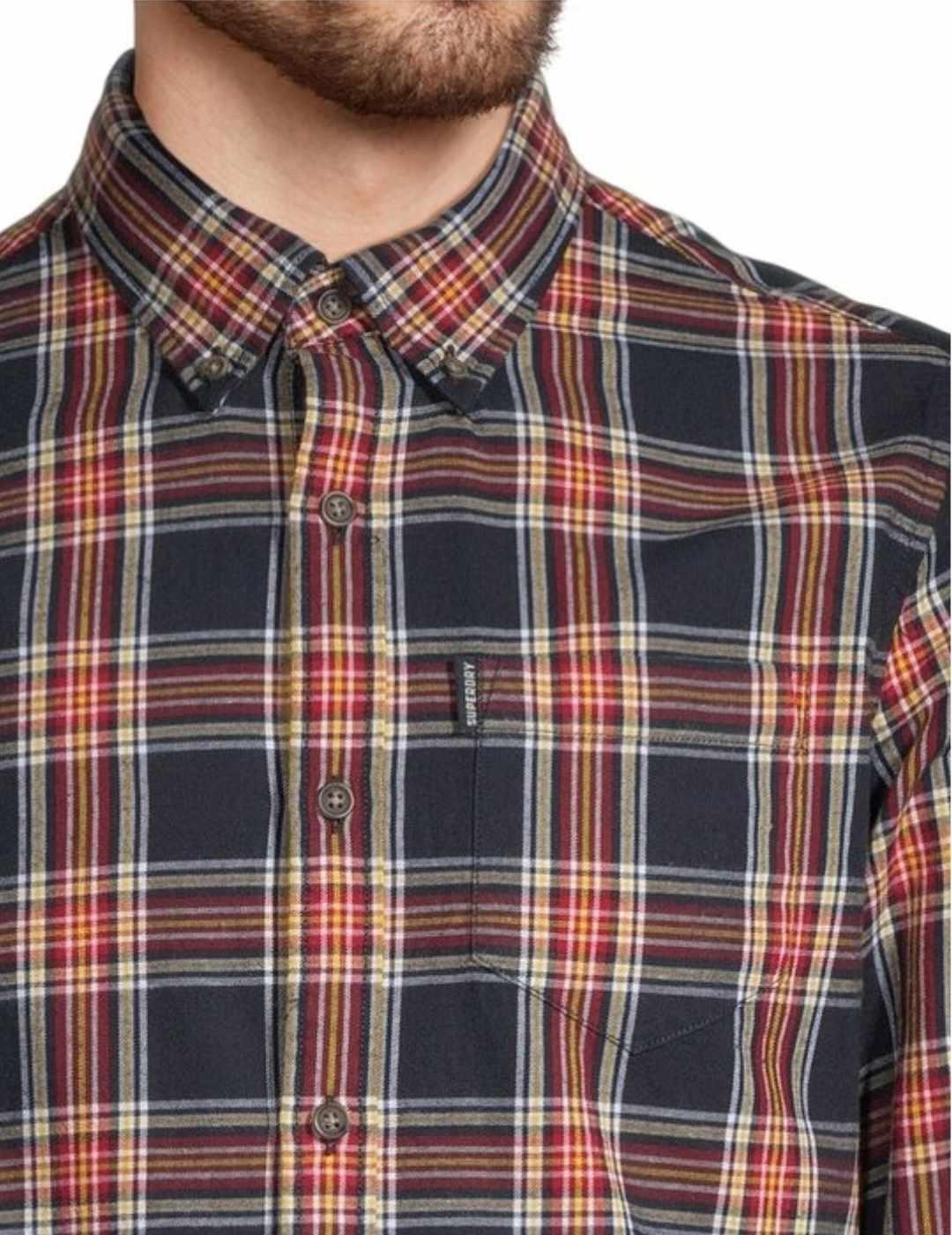 Camisa Superdry cuadros vintage marino manga larga de hombre