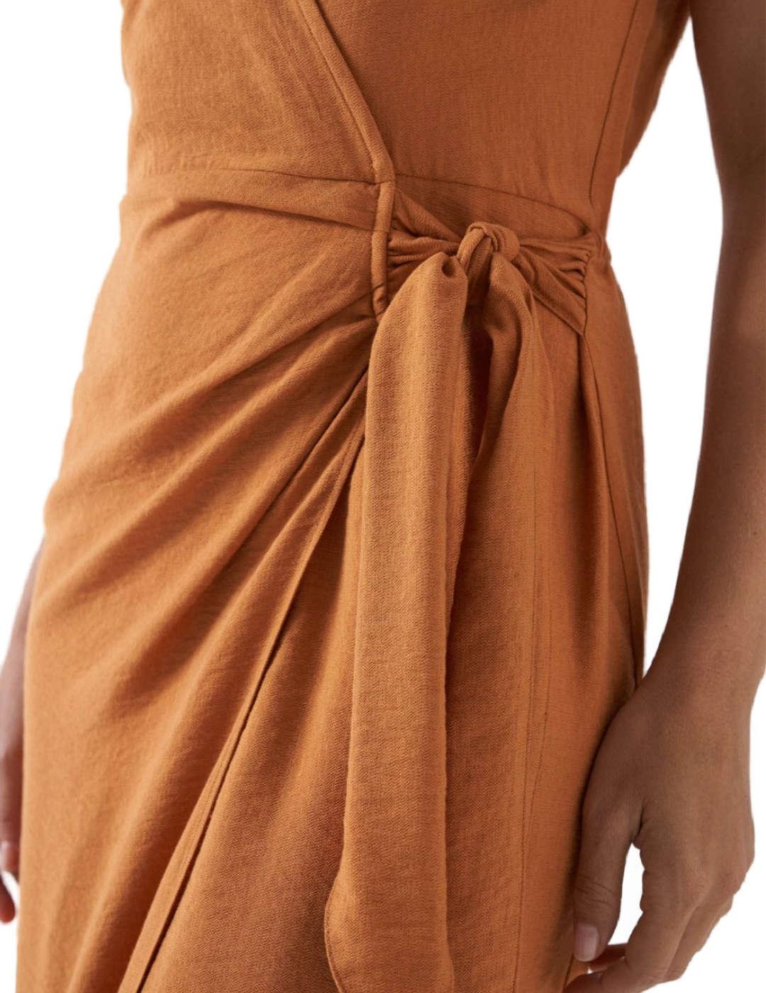 Vestido Salsa color teja cruzado midi para mujer