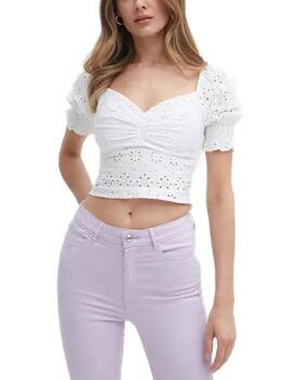 Top Guess Palma blanco troquelado manga corta para mujer