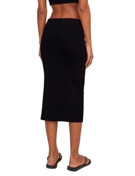 Falda JJXX Dahlia midi negra de canalé con abertura de mujer