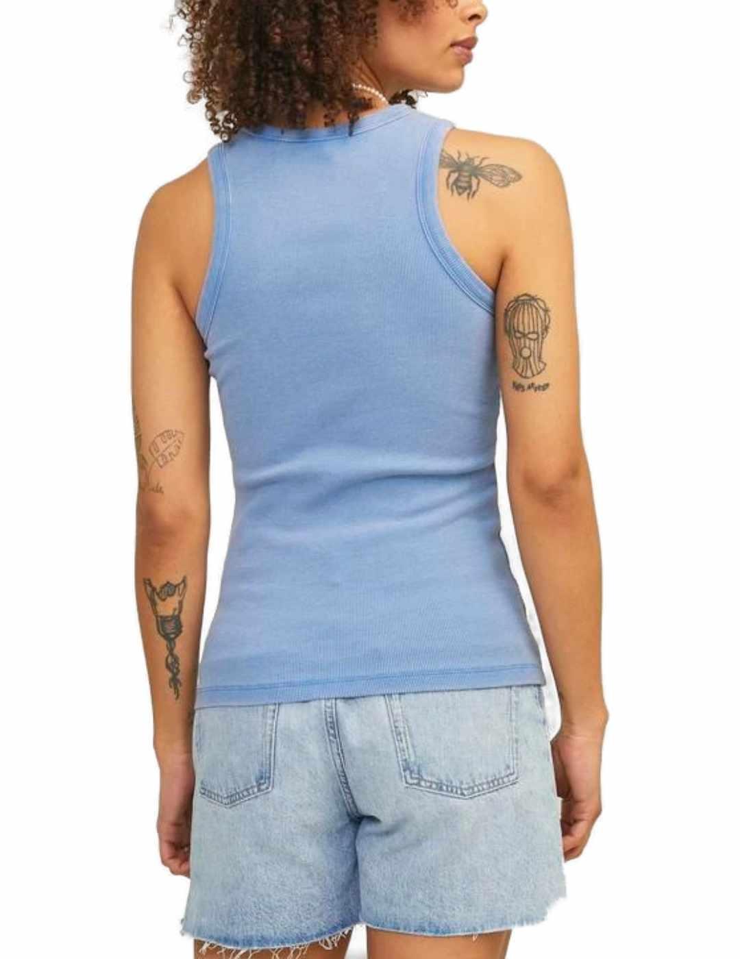 Camiseta JJXX Forest azul metalizado tirantes ajustada mujer