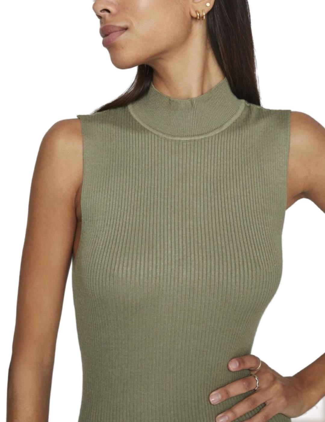 Vestido midi Vila Stylie verde militar de canalé para mujer